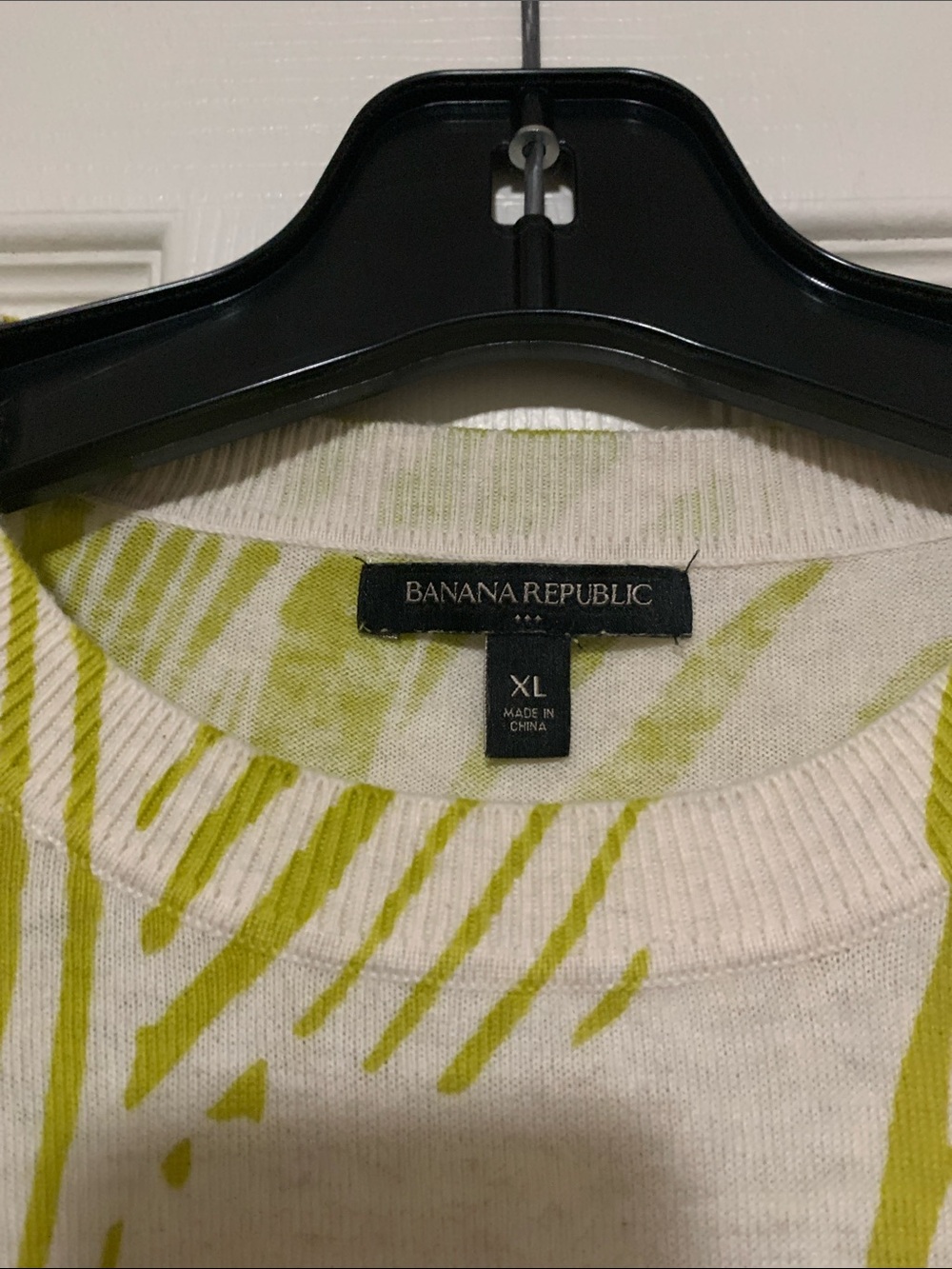 Banana Republic Cream Sweater with Lime Green Brushstroke Pattern